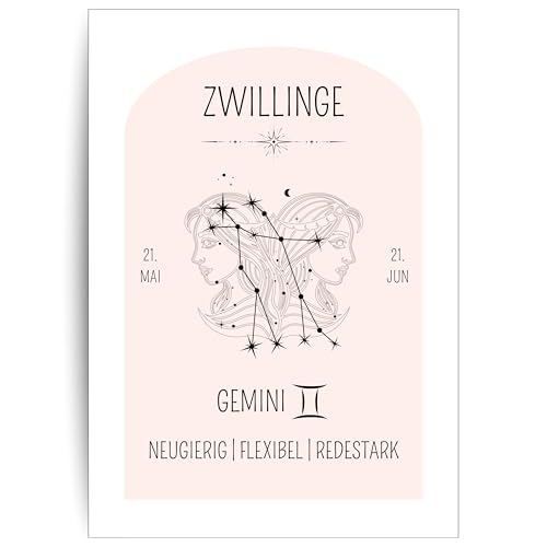 Papierkind™ Poster Sternzeichen Zwillinge - Gemini | Zwillinge Poster für Kinderzimmer | Moderne Gemini Wandkunst | Zwillinge Wandbild | Geschenk | in DIN A4 ohne Rahmen (A134-2) von Papierkind