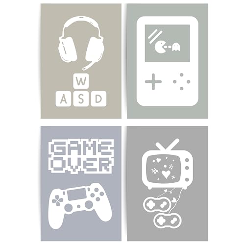 Papierkindᵀᴹ 4er Poster Set - Gaming Pixel Art Gameboy WASD Controller | Wandbilder für Gamer-Kinderzimmer | Coole Deko | Gamerzimmer Bilder | DIN A4 ohne Rahmen (A115-2) von Papierkind