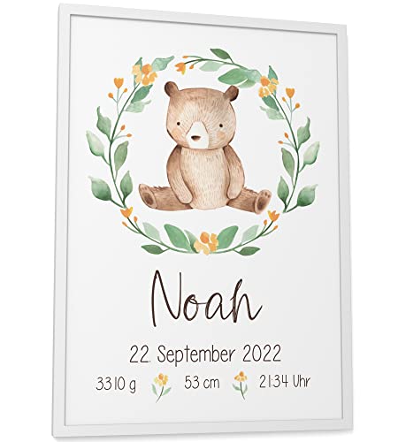 Papierschmiede® Geburtsposter, Name & Geburtsdaten personalisiert, DIN A3 (30x42 cm), Geburtsposter, Geburtsanzeige, Baby Geschenk Bild Geburt - ohne Rahmen - Teddy Kranz Jungen Mädchen von Papierschmiede