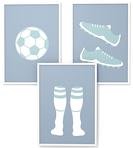 Papierschmiede® Kinderbilder 3er Set, A3 gerahmt in Holzrahmen (weiß), Geschenk für Jungen & Mädchen Wanddeko Kinderzimmer Babyzimmer, Fußball von Papierschmiede