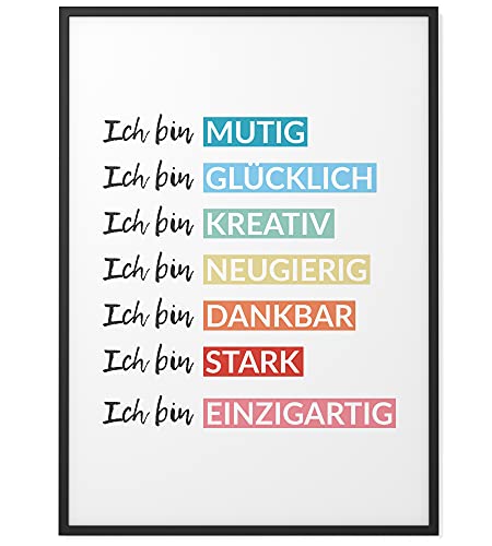 Papierschmiede® Kinderposter in A3 gerahmt im schwarzen Holzrahmen, Wanddeko für Kinderzimmer & Babyzimmer, Wandbild für Jungen & Mädchen, Lernen Schule Motivation, Affirmation Farben von Papierschmiede