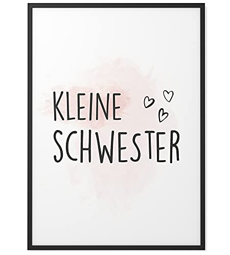 Papierschmiede® Kinderposter in A4 gerahmt im schwarzen Holzrahmen, Wanddeko für Kinderzimmer, Babyzimmer oder Spielecke, Wandbild Geschenk für Mädchen, Kleine Schwester von Papierschmiede