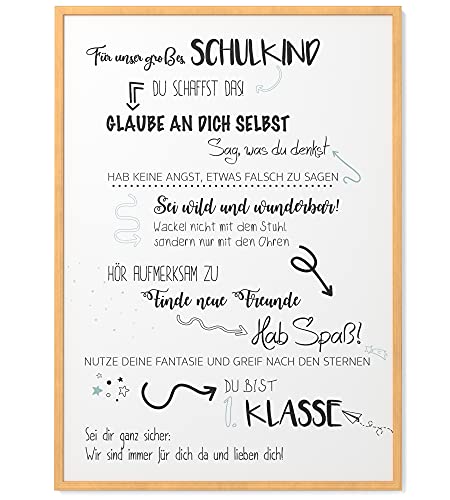 Papierschmiede® Kinderposter in A4 gerahmt in Natur-Holzrahmen, Wanddeko für Kinderzimmer, Babyzimmer oder Spielecke, Wandbild für Jungen & Mädchen, Schulkind von Papierschmiede