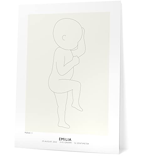 Papierschmiede® XXL Geburtsposter Baby im Maßstab 1:1, DIN B2 (50x70 cm) personalisiert, Geburtsbild, Geschenk Poster Babyparty Geburt Taufe Oneline Continuous Line - NewBorn Birthposter von Papierschmiede