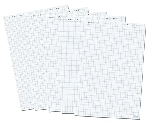 Flipchartblöcke (5 Blöcke, kariert) 20 Blätter für Flipchart je Block, 20 Seiten, 69 x 99 cm, 5 Blöcke im Karton, 6 Löcher, weiß kariert Rückseite blanko, perforiert. von Papiertiger