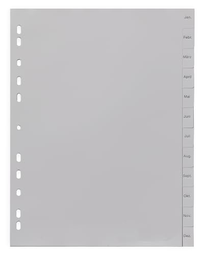 Papiertiger Register PP Jan-Dez DIN A4, geprägte Taben, 20tlg., aus PP, volldeckend, 20 Blatt, grau. (A-Z A4, 10er Pack) von Papiertiger