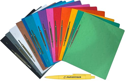 Papiertiger Schnellhefter aus Karton/Pappe für Schule und Büro extrastark mit Papiertiger Kugelschreiber (Pressspankarton, sortiert, 14er Pack) von Papiertiger