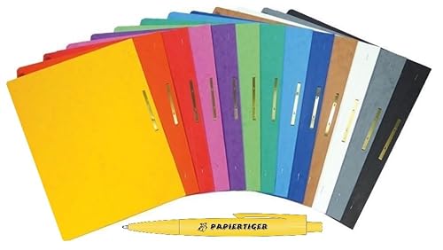 Papiertiger Schnellhefter aus Karton/Pappe für Schule und Büro extrastark mit Papiertiger Kugelschreiber (Pressspankarton, sortiert, 13er Pack) von Papiertiger