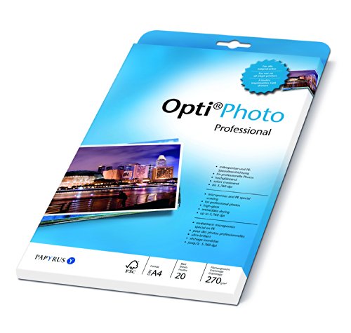 Papyrus 88081856 Fotopapier Opti Photo Professional: A4, 270 g/m², 20 Blatt, Weiß, hochglänzend, Sofort Trocken, für Tintenstrahldrucker von Papyrus