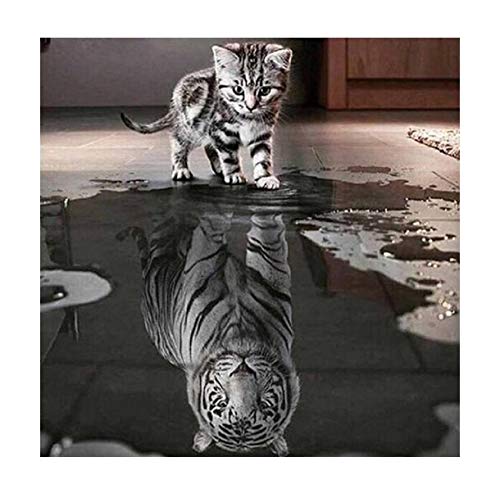 ParNarZar 5D Diamond Painting Die Katze möchte ein Tiger sein 30x40cm Eckige Steine Klein Schwimmen mit Meeresschildkröten Voll Groß Full Bild für Eingang, Haus, Wand, Wohnstub Und Treppe Dekoration von ParNarZar