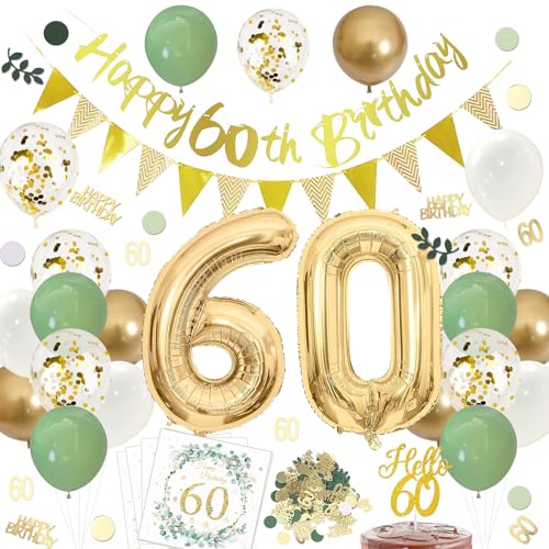 ParPix 60 Geburtstag Frau Mann Deko Set, Luftballons 60 Geburtstag Deko, Deko 60 Geburtstag Mann Girlande,Deko 60 Geburtstag Frau Grün,Konfetti 60. Geburtstag Deko,Tortendeko Servietten 60. Geburtstag von ParPix