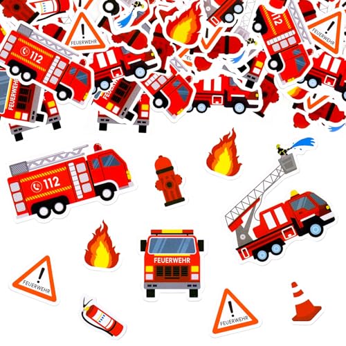 ParPix 100 Stück Feuerwehr Deko Kindergeburtstag Konfetti, Groß 6cm Feuerwehr Geburtstag Streudeko,Feuerlöscher Feuerwehrauto Confetti,Feuerwehr Tischdeko Konfetti,Feuerwehr Kindergeburtstag Streudeko von ParPix