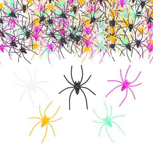 ParPix 100 Stück Halloween Spinne Konfetti, Farbe Spinnen Helloween Deko, Schwarze Spinnen Halloween Streudeko, Realistische Gruselige Spinne Tischdeko, Gruselig Halloween Dekoration Prank Confetti von ParPix