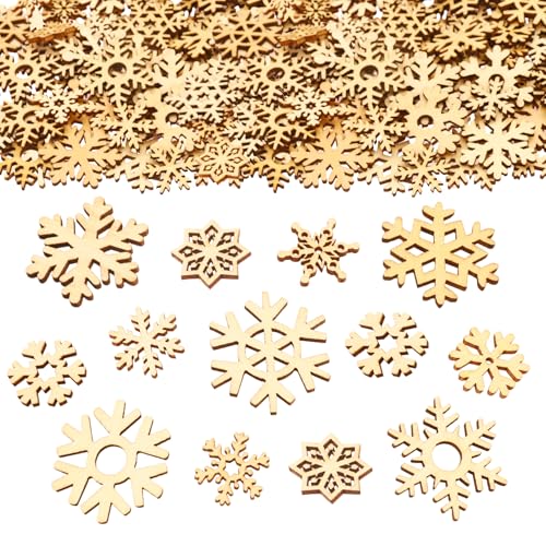 ParPix 100 Stück Holz Schneeflocken Deko Konfetti, Groß Streudeko Weihnachten 3,3cm, Weihnachten Tischdeko Schneeflocken Konfetti, Holzdeko Weihnachten Schneeflocken für DIY Basteln Winterdeko von ParPix