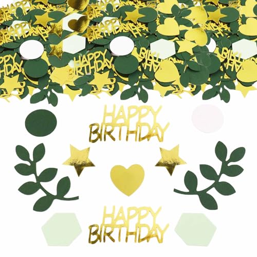 ParPix 100 Stück Konfetti Geburtstag Deko, Groß 6cm Happy Birthday Konfetti Tischdeko Geburtstag, Streudeko Geburtstag Tischdeko Grün Gold, Glitzer Confetti Deko Geburtstag Frau Mann, Geburtstagsdeko von ParPix