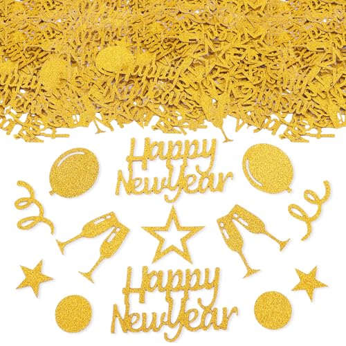 ParPix 100 Stück Streudeko Silvester Deko 2025 Gold, Groß Silvester Konfetti 5cm, Glitzer Silvester Tischdeko, Happy New Year Confetti, Silvester Streudeko 2025 Konfetti Silvester Party, Neujahrsdeko von ParPix