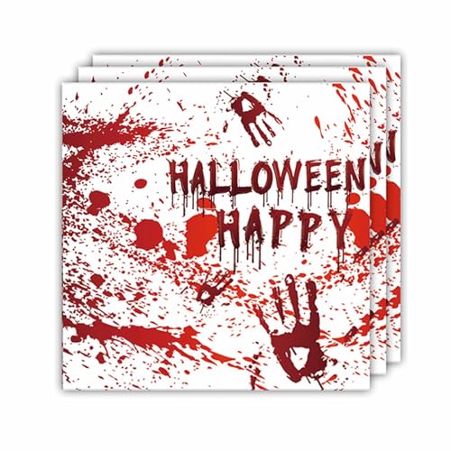 ParPix 20 Stk Halloween Servietten, Blutige Handabdrücke Halloween Deko Papierservietten, 33cm Halloween Tischdeko Servietten, Einwegpapier Servietten für Halloween Party, Horror Deko Papierservietten von ParPix