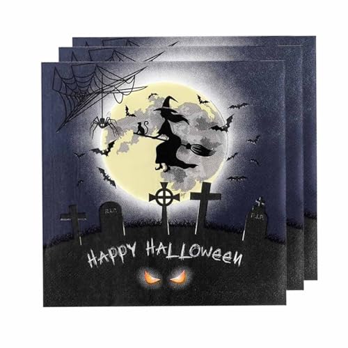 ParPix 20 Stk Halloween Servietten, Fledermaus Spinne Hexen Halloween Deko Papierservietten, 33cm Halloween Tischdeko Servietten, Einwegpapier Servietten Halloween Party, Horror Deko Papierservietten von ParPix