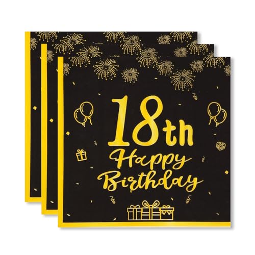 ParPix 20 Stück 18 Geburtstag Deko Servietten, 33x33cm Servietten 18. Geburtstag Mädchen Junge, 18 Geburtstag Tischdeko Papierservietten, Deko 18. Geburtstag Servietten, 18th Happy Birthday Servietten von ParPix