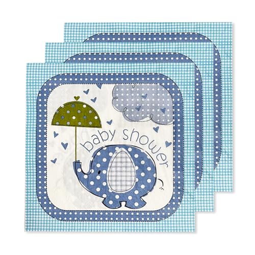 ParPix 20 Stück Babyparty Servietten Blau, 33x33cm Baby Shower Deko Servietten, Servietten Babyparty Junge Mädchen,Tischdeko Babyparty Deko Papierservietten,Taufe Deko Servietten Baby, Baby Servietten von ParPix