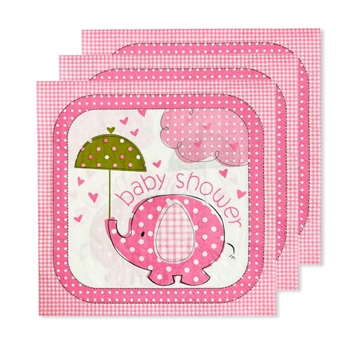 ParPix 20 Stück Babyparty Servietten Rosa, 33x33cm Baby Shower Deko Servietten, Servietten Babyparty Junge Mädchen,Tischdeko Babyparty Deko Papierservietten,Taufe Deko Servietten Baby, Baby Servietten von ParPix