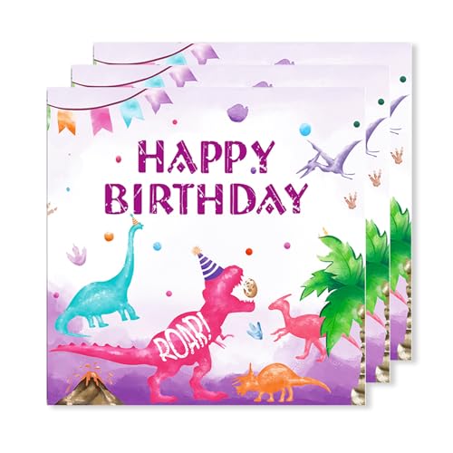 ParPix 20 Stück Bunt Dino Servietten Kindergeburtstag, 33x33cm Dino Kindergeburtstag Servietten,Dinosaurier Servietten Jungen Mädchen, Servietten Dino Kindergeburtstag,Dino Party Deko Papierservietten von ParPix