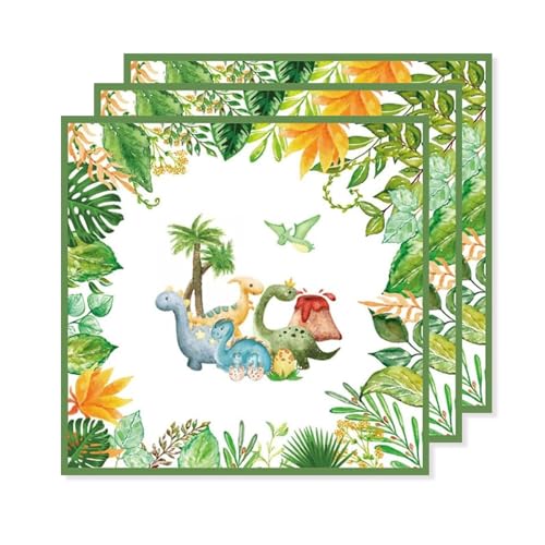 ParPix 20 Stück Dino Servietten Kindergeburtstag, 33 x 33 cm Servietten Dinosaurier für Jungen Mädchen, Dino Geburtstag Deko Papierservietten, Servietten Geburtstag Kinder, Dino Party Deko Servietten von ParPix