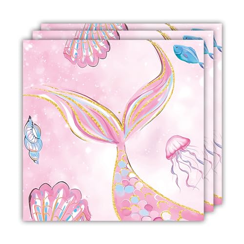 ParPix 20 Stück Meerjungfrau Geburtstag Servietten, 33x33cm Rosa Meerjungfrau Kindergeburtstag Servietten, Meerjungfrau Deko Papierservietten,Meerjungfrau Party Deko Servietten,Meerjungfrau Servietten von ParPix