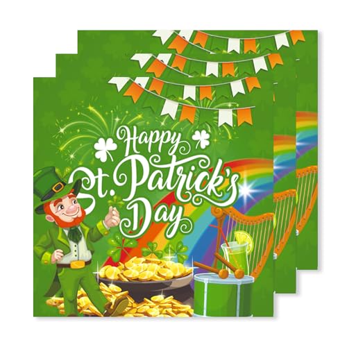 ParPix 20 Stück St. Patrick's Day Deko Servietten, 33x33cm Grün Kleeblatt Deko Servietten, Kleeblätter Tischdeko, Glücksklee Papierservietten, Servietten Kleeblatt Silvester Deko,Servietten Glücksklee von ParPix