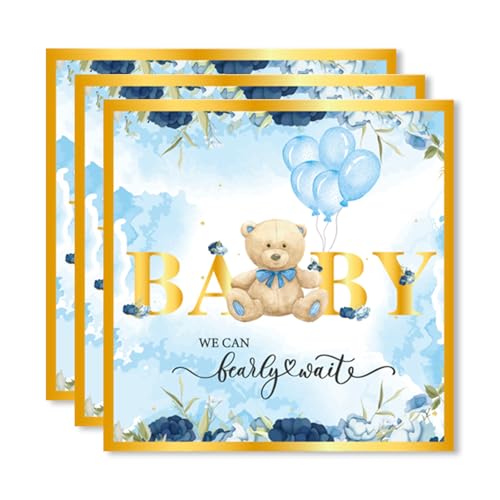 ParPix 24 Stück Babyparty Servietten, 33x33cm Baby Shower Servietten, Servietten 1 Geburtstag Mädchen Junge, Bär Servietten Babyparty Deko, Babyshowerparty Deko Papierservietten, Babyparty Tischdeko von ParPix