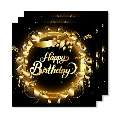 ParPix 20 Stück Happy Birthday Servietten Schwarz Gold, 33x33cm Geburtstag Servietten von ParPix