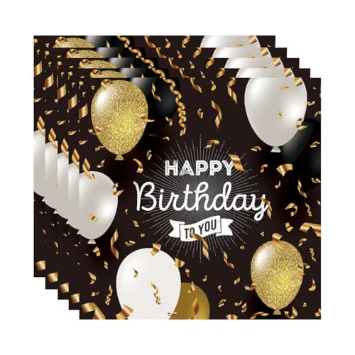 ParPix 20 Stück Happy Birthday Servietten Schwarz Gold, 33x33cm Geburtstag Servietten Party, Servietten Geburtstag für Frau Mann, Geburtstagsservietten Schwarz, Tischdeko Geburtstag Papierservietten von ParPix