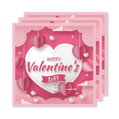 ParPix 20 Stück Rosa Valentinstag Servietten, 33x33cm Valentinstag Deko Papierservietten, Valentinstag Tischdeko, Happy Valentine's Day Servietten, Herz Servietten Pink, Herzen Valentine Servietten von ParPix