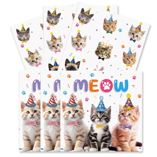 ParPix 20 Stück Katzen Geburtstag Deko Servietten, 33 x 33 cm Kindergeburtstag Servietten Katze, Servietten Kinder Tischdeko,Katzen Deko Papierservietten, Haustier Party Dekoration Papierservietten von ParPix