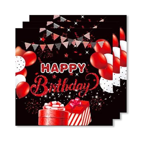 ParPix 20 Stück Geburtstag Servietten Schwarz Rot, 33x33cm Happy Birthday Servietten, Servietten Geburtstag für Junge Mädchen, Premium Geburtstagsservietten von ParPix