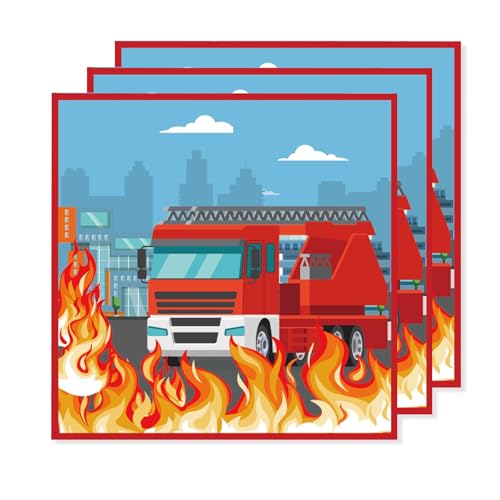 ParPix 20 Stück Servietten Feuerwehr, 33x33cm Einweg Feuerwehrauto Servietten, Feuerwehr Servietten Kindergeburtstag, Feuerwehr Geburtstag Deko Papierservietten, Servietten Geburtstag Feuerwehrauto von ParPix