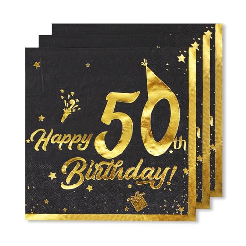 ParPix 20 Stück Servietten 50. Geburtstag Deko, 33x33cm Papierservietten 50 Geburtstag Deko,Servietten Deko 50 Geburtstag Frau Mann,Tischdeko Geburtstag 50 Deko Servietten,Happy Birthday 50 Servietten von ParPix