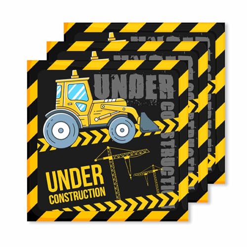 ParPix 20 Stück Baustelle Servietten, 33x33cm Baufahrzeuge Servietten Kindergeburtstag Junge Mädchen, Bagger Servietten, Radlader Servietten Kinder Geburtstag Deko, Baustelle Einweg Papierservietten von ParPix