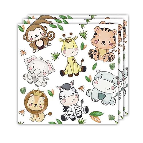 ParPix 20 Stück Servietten Waldtiere, 33x33cm Dschungel Deko Geburtstag Papierservietten, Servietten Geburtstag Junge Mädche, Waldtiere Geburtstag Deko Servietten,Servietten Tiere Geburtstag Tischdeko von ParPix