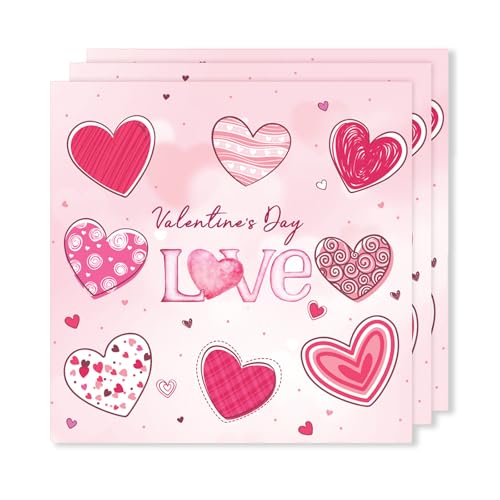 ParPix 20 Stück Valentinstag Servietten, 33x33 cm Herzen Valentine Servietten Rosa, Valentinstag Tischdeko, Valentinstag Deko Papierservietten, Valentine's Day Servietten, Pink Love Servietten Herz von ParPix