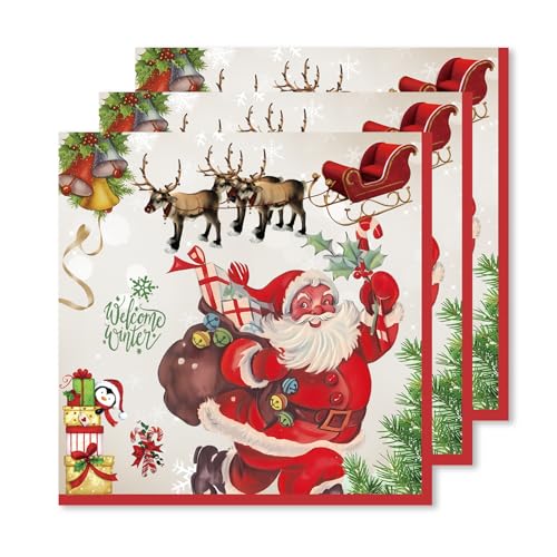 ParPix 20 Stück Weihnachten Servietten, 33x33cm Servietten Weihnachten, Weihnachten Tischdeko Servietten, Weihnachts Servietten für Kinder und Erwachsene, Winter Papierservietten, Weihnachtsservietten von ParPix