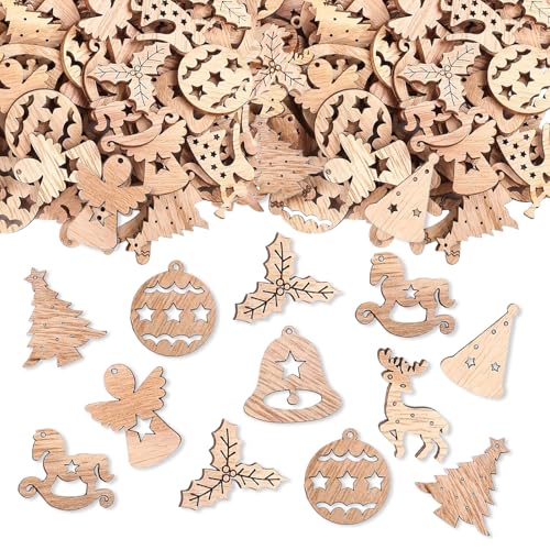 ParPix 50 Stück Holz Streudeko Weihnachten Deko, DIY Konfetti Weihnachten Tischdeko, Confetti Weihnachts Streudeko, Winter Weihnachten Streudeko, Wiederverwendbar Konfetti für Weihnachtsdeko Tischdeko von ParPix