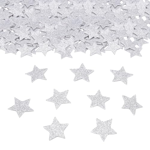 ParPix 60 Stück Silber Stern Konfetti, Groß 3cm Glitzer Sterne Streudeko Weihnachten, Moosgummi Sterne Glitter, Stern Weihnachten Tischdeko, Konfetti Silber Stern Sticker für Geburtstag, Hochzeit von ParPix