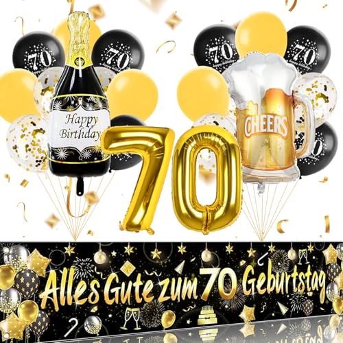 ParPix 70 Geburtstag Deko Set, 70 Geburtstag Mann Frau Deko, Deko 70. Geburtstag Mann Banner,Luftballons 70. Geburtstag Deko Schwarz Gold,Deko 70 Geburtstag Frau,Zahlen Luftballon 70 Geburtstagsdeko von ParPix