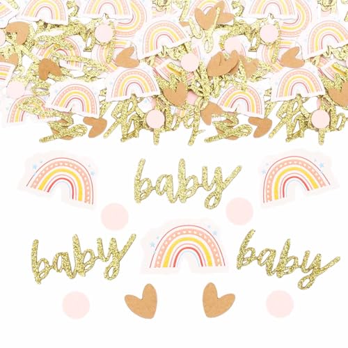 ParPix 80 Stück Babyparty Deko Konfetti, Streudeko Babyparty Mädchen Junge, Baby Shower Tischdeko, Baby Party Dekoration Confetti, Babyshowerparty Deko Mädchen Gold, Babyparty Konfetti mit 4 Mustern von ParPix