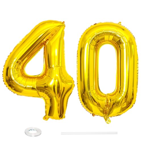 ParPix Luftballon 40 Geburtstag Deko, 32" 40 Luftballon Zahl, Deko 40 Geburtstag Frau Mann,Gold 40 Ballon, Geburtstagsdeko 40 Jahre, Luftballons 40. Geburtstag,40 Geburtstag Männer Frauen Folienballon von ParPix