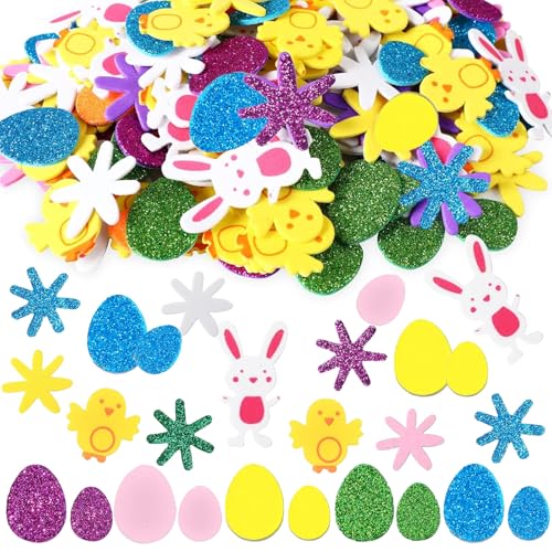 ParPix Glitzer Konfetti Ostern Deko Aufkleber, 200 Stk Blumen Ostereier Hasen Streudeko Ostern,Bunt Oster Tischdeko,Hase Ei Küken Osterdeko Sticker für Oster Party Kinder,Deko Basteln Ostern Geschenke von ParPix