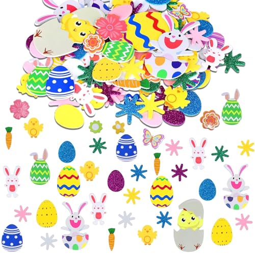 ParPix Glitzer Konfetti Ostern Deko Aufkleber, 300 Stk Blumen Ostereier Hasen Streudeko Ostern,Bunt Oster Tischdeko,Hase Ei Küken Osterdeko Sticker für Oster Party Kinder,Deko Basteln Ostern Geschenke von ParPix