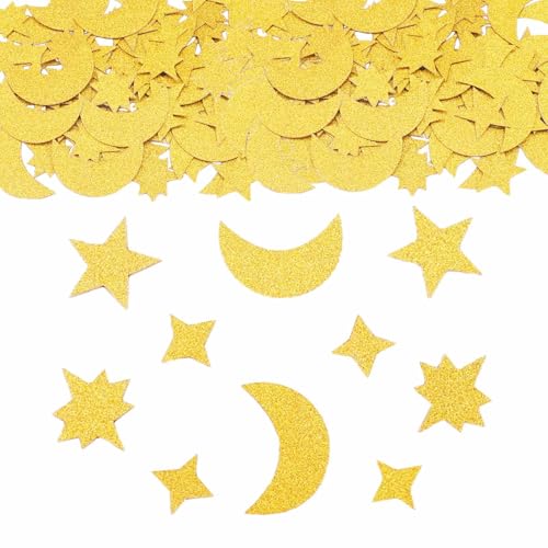 ParPix Gold Sterne Mond Konfetti Weihnachten Deko, 100 Stück Glitzer Sterne Streudeko Geburtstag Deko, Stern Mond Confetti Streudeko, Sterne Konfetti Tischdeko für Weihnachts,Hochzeit, Silveste von ParPix