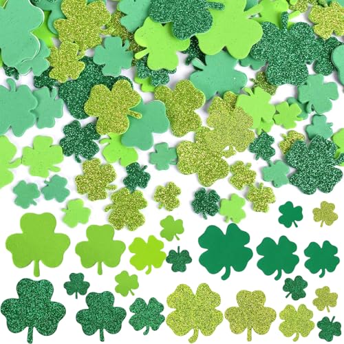 ParPix Kleeblatt Aufkleber Glitzer Konfetti Glücksklee Deko,200 Stück Kleeblätter Sticker Moosgummi Selbstklebend,Glücksklee Streudeko für Geburtstag,St Patricks Day,Silvester,Vierblättriges Tischdeko von ParPix